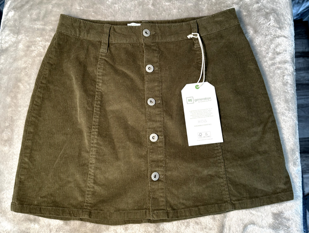 Celebrity Pink Green Olive Corduroy Button Down Mini Skirt NEW Womens Size 9 29